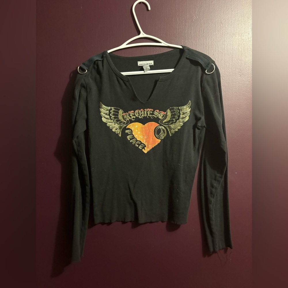 Black Long Sleeve Top with Graphic Design